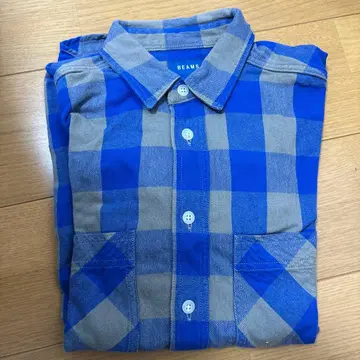 BEAMS 파랑 그레이 체크 긴팔 셔츠
