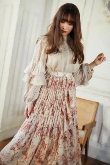 herlipto pleated chiffon long skirt