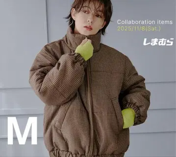 시마무라 megumi 체크 패딩 자켓 콜라보 브라운 브라운