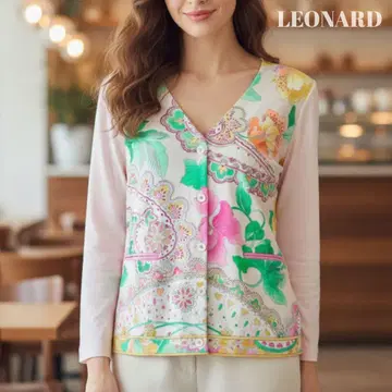 [ 새상품급 ] 레오나르 꽃무늬 긴팔 니트 가디건 핑크 42 XL