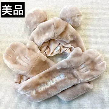 새상품급 미키마우스 귀달린 머플러 팬캡 베이지