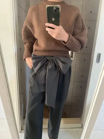 프레이 아이디 리본 디자인 세미 와이드 팬츠 그레이 울