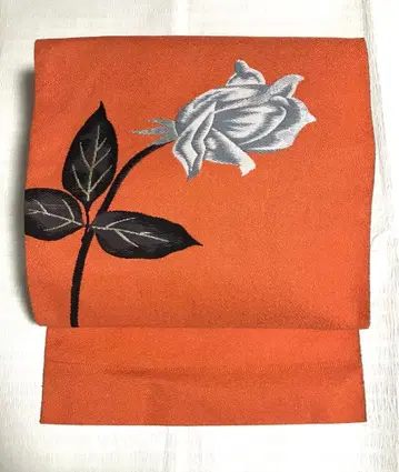 [ 중고 ] 쇼와 레트로 나고야 오비 장미 꽃 순수 실크