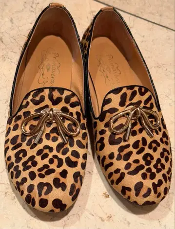 레오파드 무늬 리본 송치 플랫슈즈 24.5cm