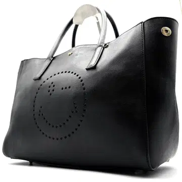 새상품급 안야 힌드마치 토트백 펀칭 가죽 천연 가죽 스마일 블랙