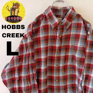 USA 구제 의류 HOBBSCREEK 플란넬 셔츠 L 레드 브라운 체크