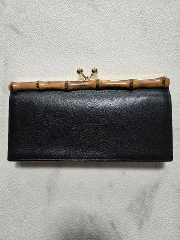 POMTATA 폰타타 장지갑 가죽 대나무 블랙 가마구치