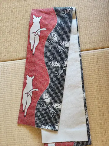 컨디션 최상 오리비토 반폭 오비 고양이 16cm/390cm