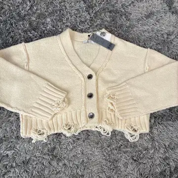 새상품 JEANASIS 크롭 데미지 니트 가디건 숏 기장