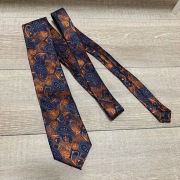 페이즐리 무늬 넥타이 네이비 오렌지 브라운