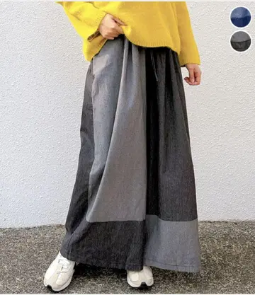 [ 2025신상 ] 패널 배색 데님 와이드 팬츠 BLACK NAVY