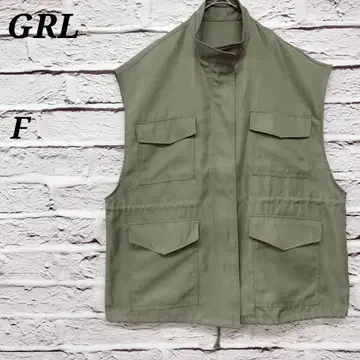 그레일 F 스탠드 카라 밀리터리 베스트 플랩 포켓 드로스트 카키