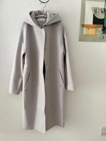 거의 새상품 BY 라이트 그레이 후드 롱 코트 멜톤