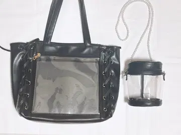 가방 블랙 덕질 가방 캔뱃지 A4 클리어 토트 레이스업 블랙