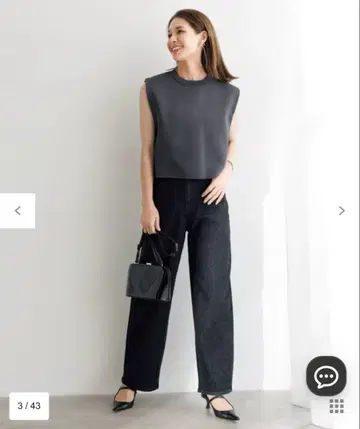 UNFILO//블랙/커브 와이드 데님/M/와이드 팬츠/완판