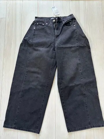 KBF 블랙 데님 와이드 팬츠 38