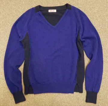 beIKI 캐시미어 100% V넥 스웨터 M 블루 계열 바이컬러