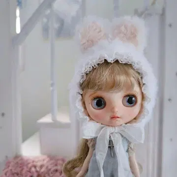 미디 브라이스, 미디 아이시 인형용 화이트 복슬복슬 토끼 귀 모자