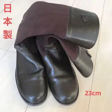 컨디션 최상 일본제 다크 브라운 가죽&스웨이드 롱 부츠 23cm