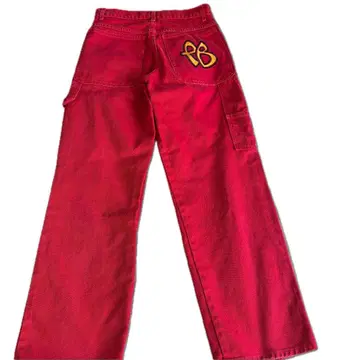 [ 초레어 ] FUBU 빨간색 데님 페인터 팬츠 자수 로고 다기능 포켓