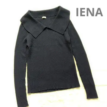 IENA 파인 울 숄카라 리브 풀오버 네이비