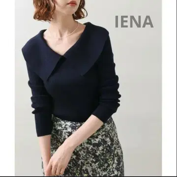 IENA 파인 울 숄카라 리브 풀오버 네이비