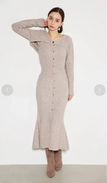 rienda many way 가디건 세트 니트 원피스 베이지