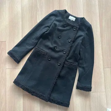 노카라 더블 버튼 코트 블랙