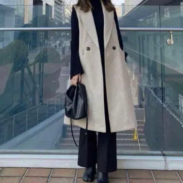 더블 버튼 베스트 코트 베이지