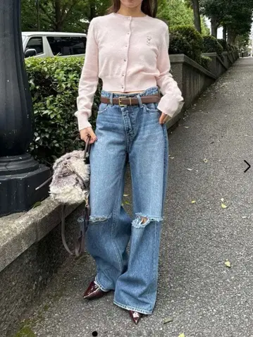 릴리 브라운 스텝 웨이스트 와이드 데님 팬츠