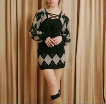 레이스업 아가일 원피스 BUBBLES