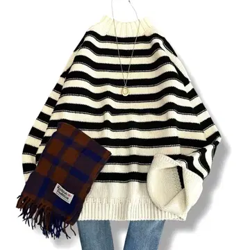 컨디션 최상 이에나 스티치 보더 니트 울 크루넥 F