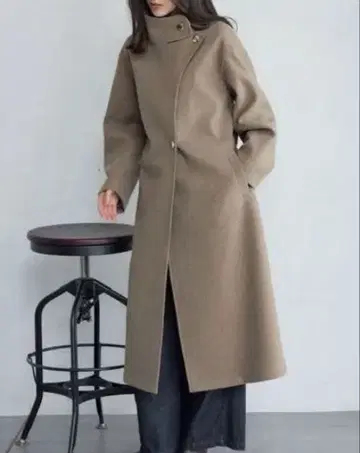 [ 완판템 ] 라그나문 울 저지 스탠드 카라 코트 M 사이즈 브라운