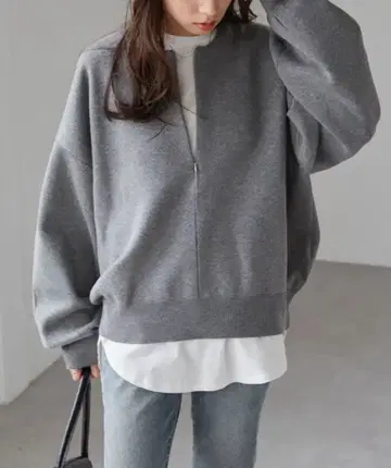 [ 택 포함 새상품 ] RANAN 하프 지퍼 맨투맨 라이크 니트 그레이