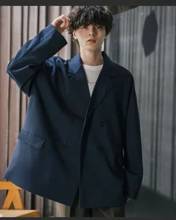 오버 사이즈 더블 테일러드 자켓 네이비 M