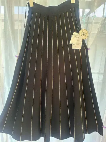 스트라이프 플레어 롱 스커트 블랙 80cm