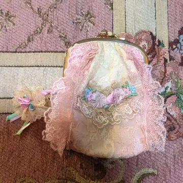 핑크 레이스 프릴 파우치 가마구치