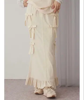 merry jenny 리본 리본 리브 롱 스커트 아이보리
