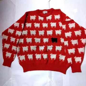 빈티지 프린세스 다이애나 블랙 지프 니트 스웨터 빨간색 L 사이즈