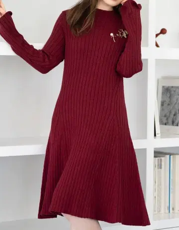 브로치 포함 성형 리브 니트 원피스 미슈마슈 MISCH MASCH