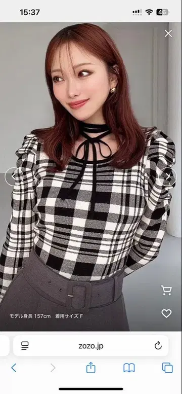 체크 무늬 프릴 소매 니트 F 사이즈 RESEXXY