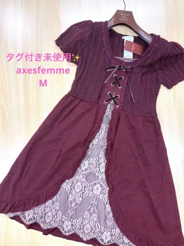 택 포함 미사용 axesfemme 니트 도킹 슬릿 원피스 M