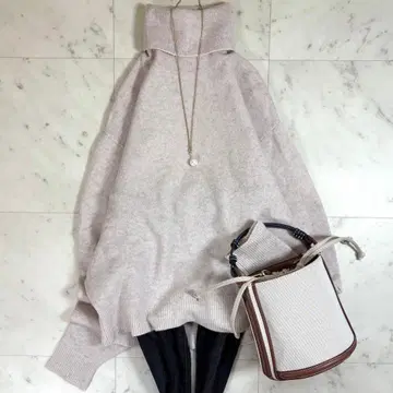 새상품급 라운지 드레스 야크 혼방 니트 터틀 루즈핏 핑크 베이지 F