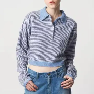 [ 새상품 ] 6(ROKU) 알파카 울 나일론 폴로 니트 라이트 블루