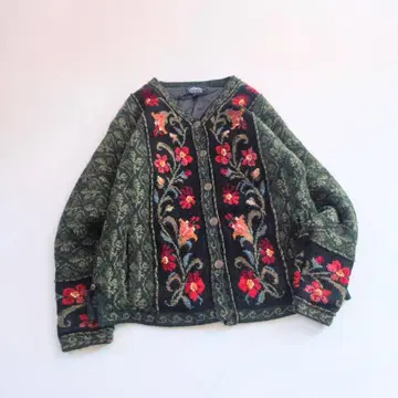 ICELANDIC 꽃무늬 니트 자켓 블랙 S2