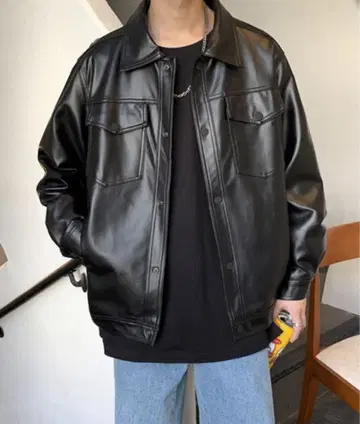 west boy 루즈 실루엣 PU 가죽 자켓