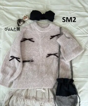 미사용 새상품 벨로아 리본 니트*아이보리