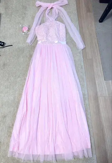 [ 새상품급 ] 핑크 자수 컬러 드레스 롱