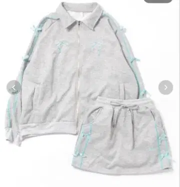 리본 포함 라인 집업 맨투맨 셋업