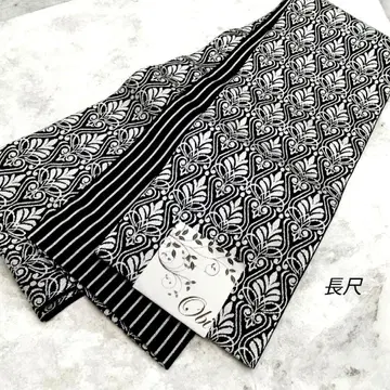 장척 반폭 오비 모노톤 페르시아 문양 스트라이프 블랙 일본제 #1426